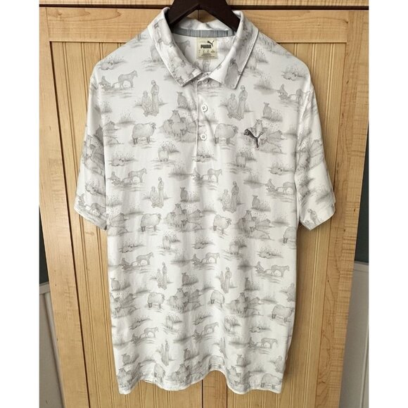 PUMA Other - Puma Mens Cloudspun Golf Shirt Sz Large White/Sheep-Man Print/Performance Polo